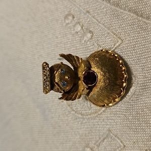 Vintage Ultra Angel Pin/Brooch Jeweled Halo/Eyes/Heart Signed Gold Tone